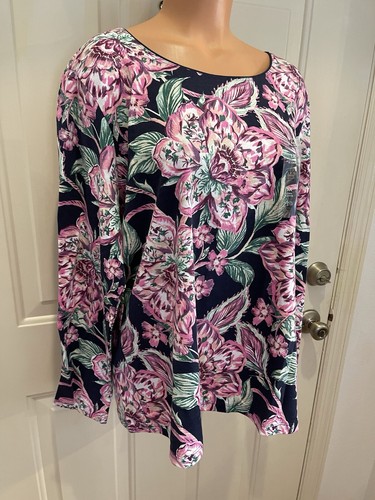 KAREN SCOTT, Talla Grande 1X, Azul Marino y Floral, Top Tejido con Escote Redondo. NUEVO. - Imagen 7 de 17