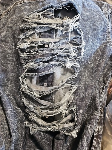 THRILL WOMEN'S SHIRT DRESS CASUAL BUTTON UP DENIM DISTRESSED JACKET SIZE LARGE - Picture 4 of 9