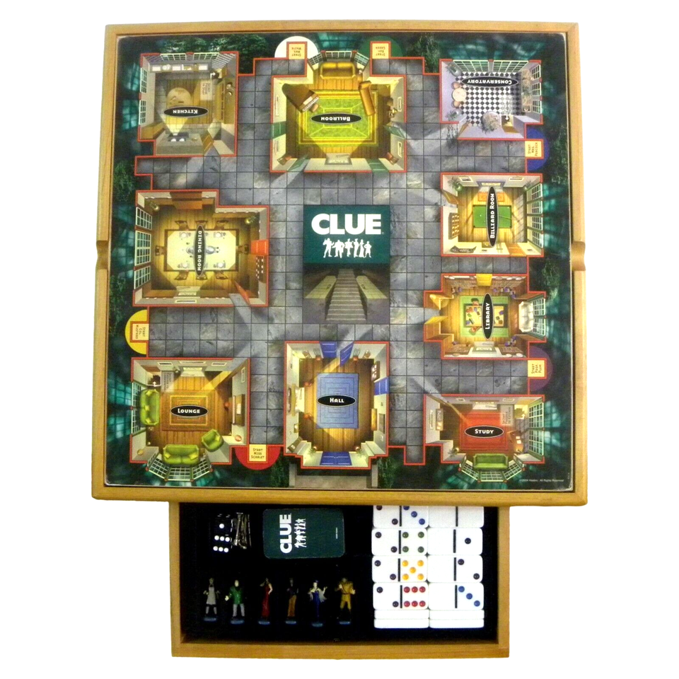 Wooden Board Game Box Monopoly Clue Checkers Chess Dominoes Poker Dice