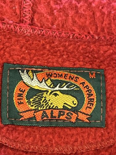 Vtg RED ALPS long Fleece Zip Jacket FLORAL Tapestry TRIM Coat Hooded Pockets M L - Picture 2 of 20