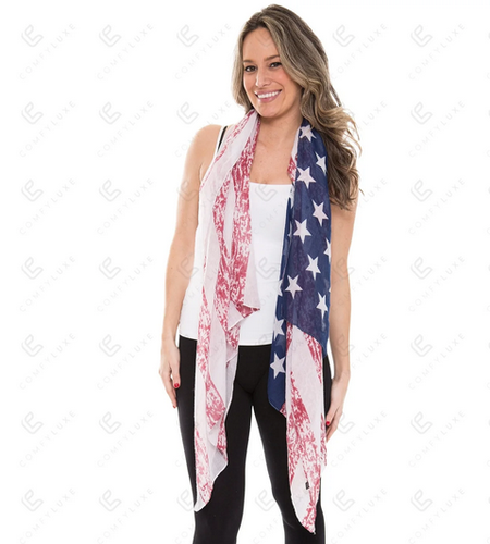Bufandas con estampado de bandera tres estilos unisex patrón de bandera de EE. UU. múltiples ocasiones - Imagen 5 de 16