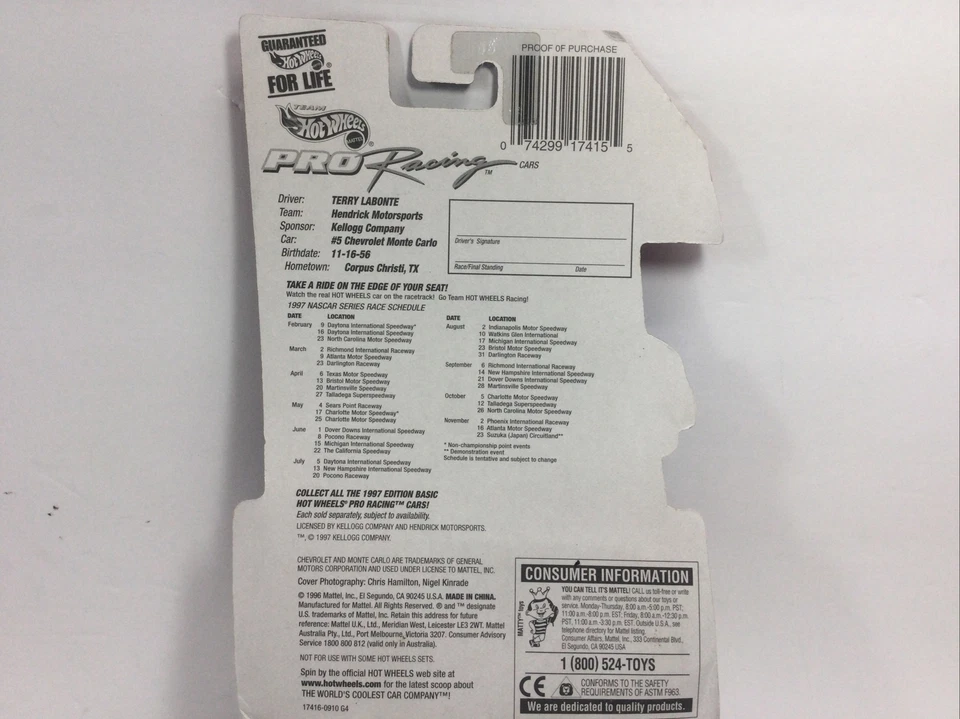 Hot Wheels 1997 Pro Racing Terry LaBonte Kellog Chevrolet Monte Carlo Goodyear - Image 3 of 4