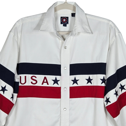 Panhandle Slim Pearl Snap Shirt Mens Small USA Stars Stripes Western Rodeo Dance - Picture 2 of 12