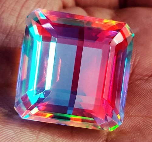 Mystic Quartz Rainbow Color 80 to 90 Ct Loose Gemstone Square Shape Certified - Picture 3 of 6