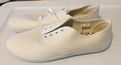 Zapatos de tenis blancos apagados para mujer talla 7-9 con cordones planos artesanos de lona lisos de verano - Imagen 14 de 16