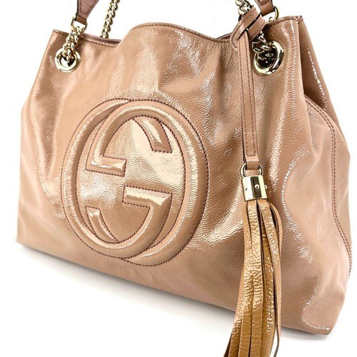 GUCCI Shoulder Bag Chain SOHO Enamel Pink Beige From Japan Authentic 0426 - Picture 2 of 24