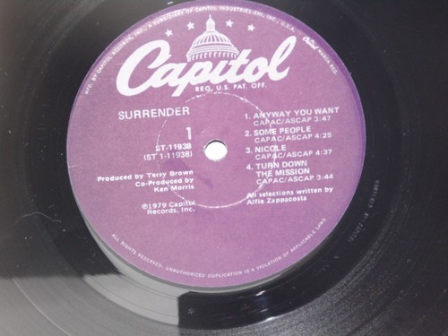 SURRENDER Self Titled LP VG+ 1979 Capitol Records ST11938 Vinyl - Picture 2 of 4