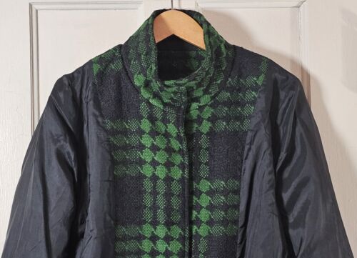 Grace Elements Jacket Women 10 Tartan Plaid Black Green Houndstooth Belt Coat - Picture 17 of 24