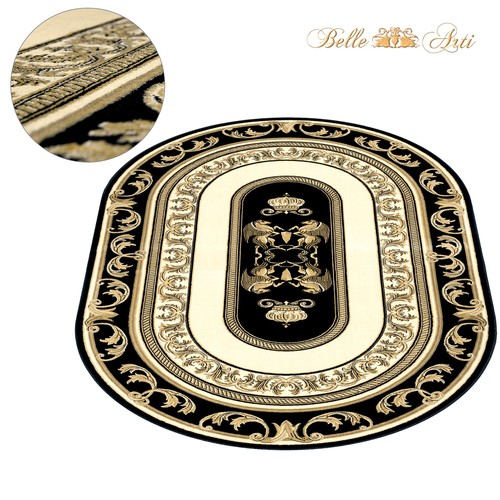 Ovaler Teppich Wohnzimmerteppich Oval Schwarz Gold Beige Mäander Pegasus Muster - Bild 1 von 4