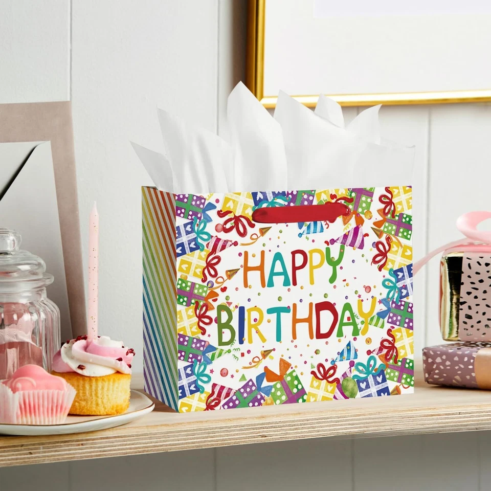 y Подарочные бумажные пакеты с папиросной бумагой и картой, Happy день рождения мячи подарочная бумага - Изображение 2 из 4