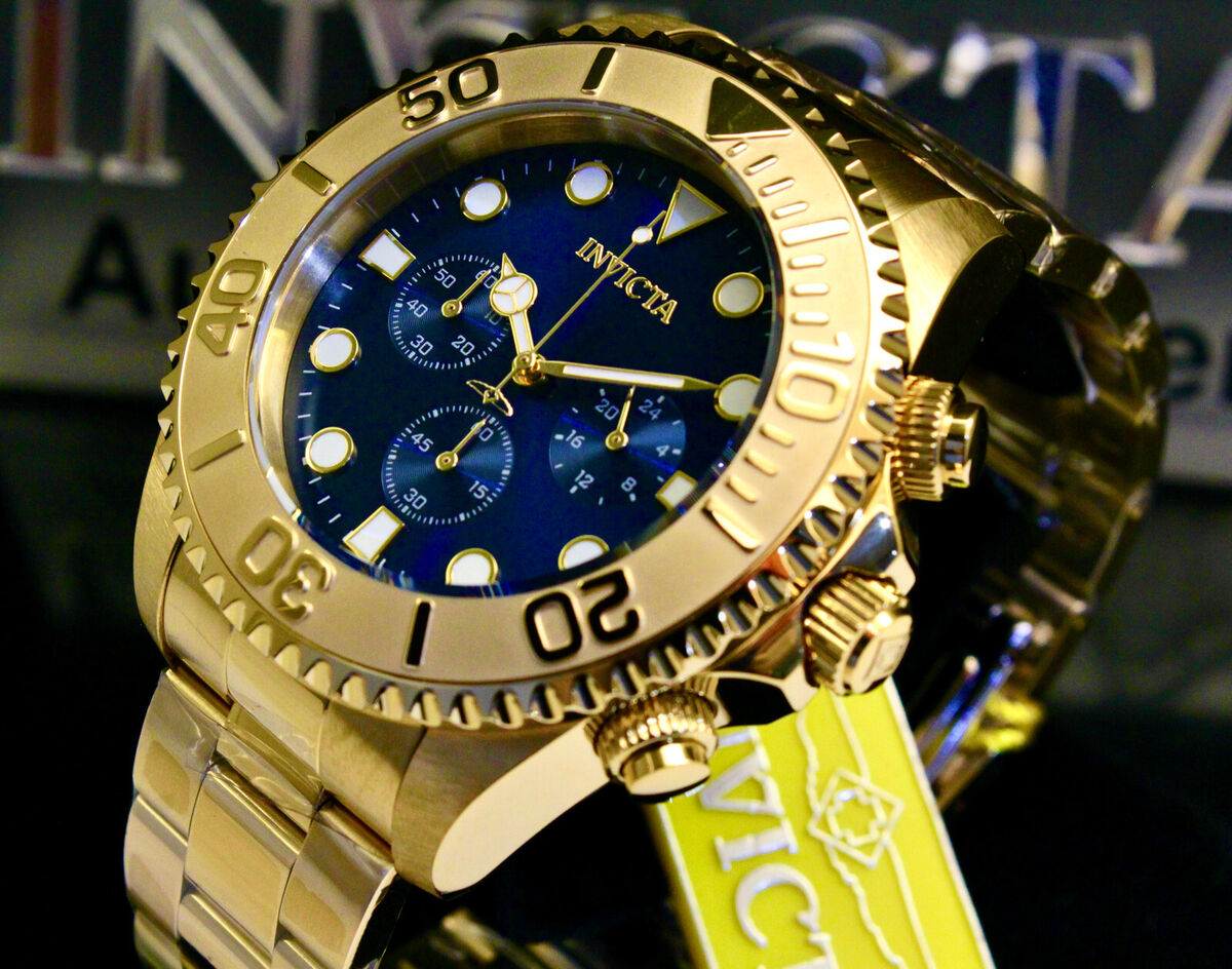 Invicta blue face gold watch hot sale