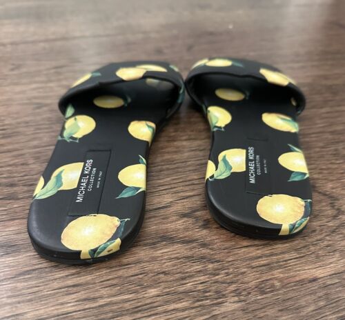 Michael Kors Collection DELPHINE RUNWAY LEMON PRINT LEATHER Slide Sandal sz 36.5 - Picture 2 of 10