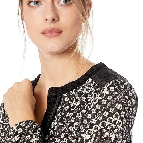 Lucky Brand Velvet Trim Boho Printed Long Sleeve Peasant Top Women's Size 1X - Picture 2 of 13