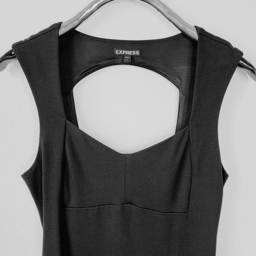 Express Womens Little Black Sheath Dress Sz 10 Sleeveless Cut Out Back Side Zip - Picture 4 of 9