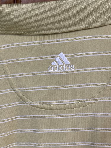 Adidas Polo Shirt Climacool Mens Large Golf White Yellow White Striped Casual - Picture 11 of 15