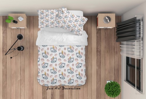 3D Sleeping Baby Animals Kids Quilt Cover Set Duvet Cover Bedding Pillowcases - Picture 2 of 6