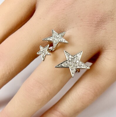 DESIGNER Orianne Collins 18K White Gold Natural Diamond Three Star Ring