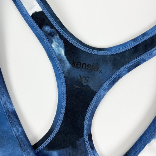 Kensie Sports Bra Womens Size XS Blue White Printed V-Neck Racerback Pull On - Picture 3 of 9