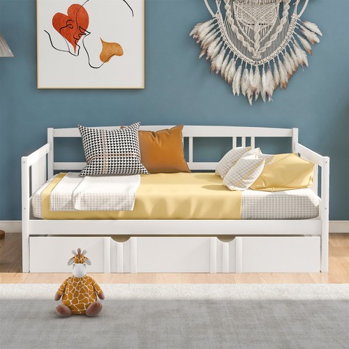 Full Size Daybed Wood Bed Frame Sofa Bed with Trundle Bed White/Gray/Espresso - Picture 23 of 51