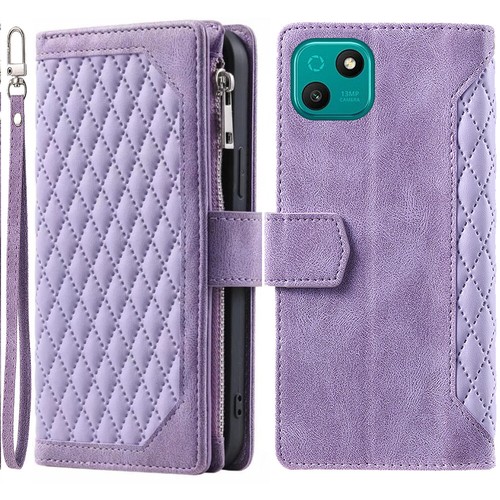 Wiko T10 Rhombic Wallet Case,Luxury Leather Zipper Flip Card Case For Wiko T10 - Picture 39 of 44