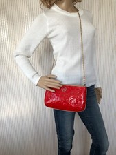 Piccolo Borsa Tracolla Portafoglio Pochette Coach Verniciato Rosso Catena D'Oro