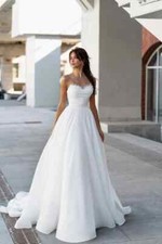 Elegant Wedding Dresses Satin Lace Off Shoulder A-Line Sleeveless Bride Dresss