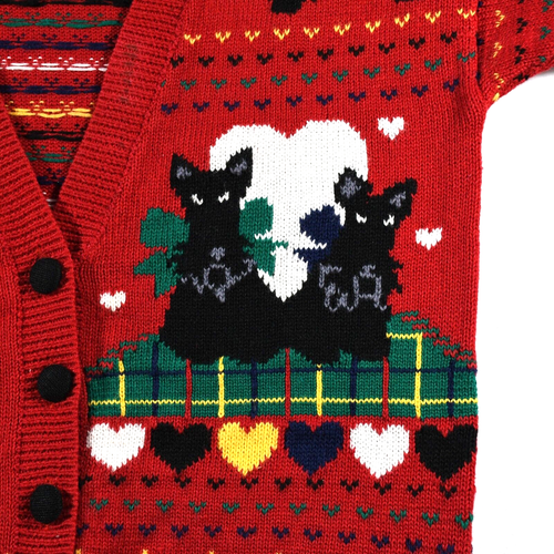 Vintage Susan Bristol Cardigan Sweater Medium Red Scottie Dogs Christmas Charms - Picture 4 of 22
