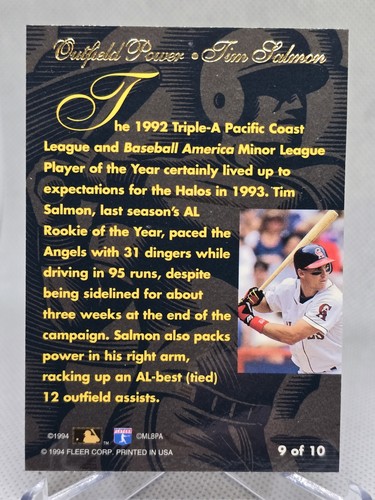 1994 Flair #9 Tim Salmon Outfield Power - Picture 2 of 2