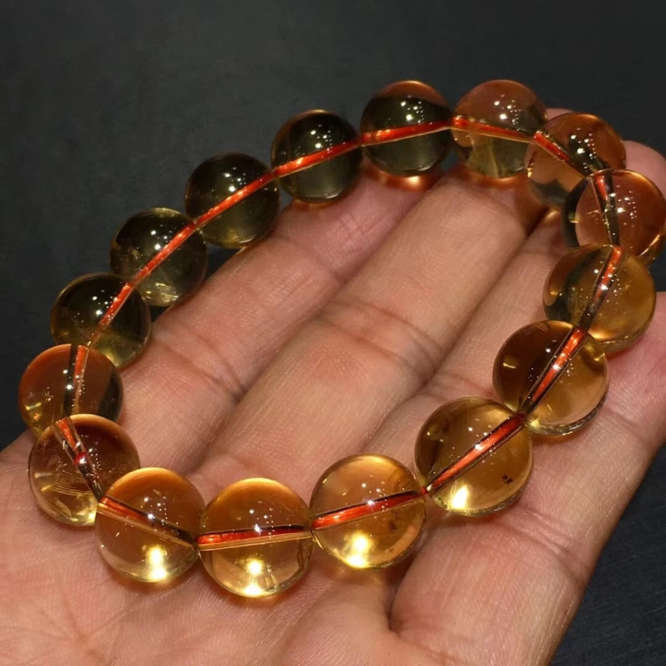 Pulsera de cuentas redondas de cristal de cuarzo citrino amarillo natural de 13,5 mm AAA Foto 3 de 4