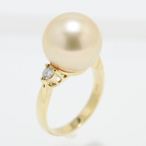 South Sea Gold Lip 13mm Pearl K18YG Ring D0.20ct - Picture 3 of 5