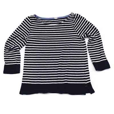 J Crew Women S Navy Blue And White Striped Cotton 3 4 Sleeve