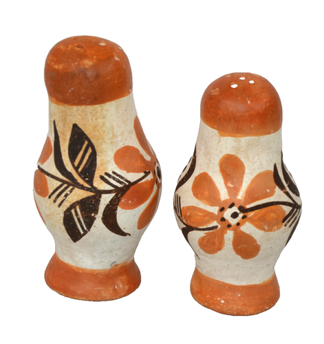 Acoma Pottery Salt & Pepper Shakers Floral Pre-1965 Polychrome 4" Pair Vtg NM - Picture 2 of 5