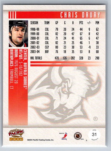 # 31 Chris Drury Buffalo Sabres 2004-05 Pacific - Picture 2 of 2