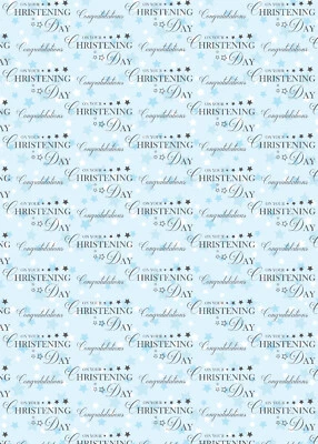 2 Sheets On Your Christening Day Blue Stars Wrapping Paper (BGC-W116)