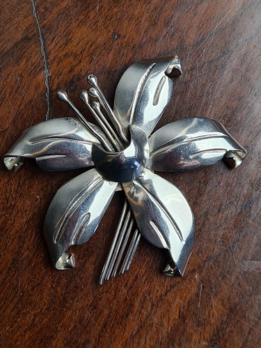 large Mexican sterling silver flower brooch - Picture 2 of 15