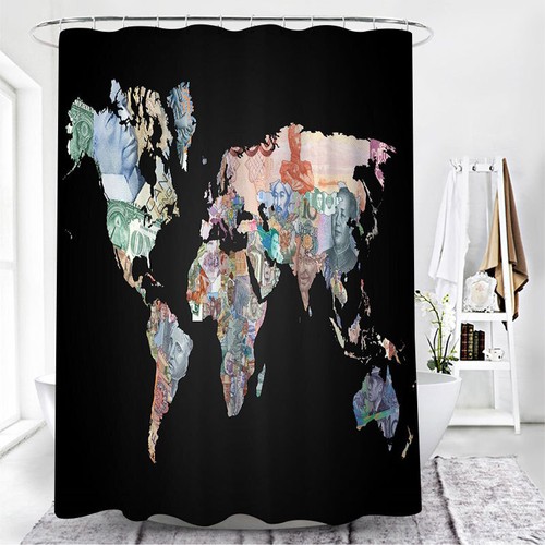 Extra Long World Map Shower Curtain Waterproof Bathtub Curtain with 12Hooks Gift - Bild 16 von 35