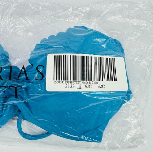 Traje de baño Victoria's Secret borde festoneado halter correa top mujer azul talla 32C - Imagen 8 de 8
