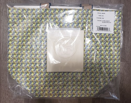 Tory Burch GRACIE Basketweave Acid Lemon Green Yellow Nylon Tote - Picture 7 of 7