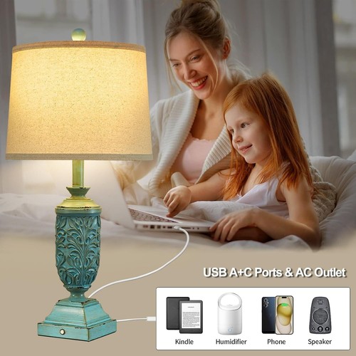 Charming 26.5'' Rustic Nightstand Lamps with USB Ports & Dimmable Features - Picture 9 of 9