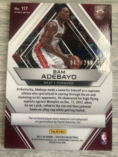 2017-18 Panini Spectra Rookie Jersey /299 Bam Adebayo #117 Rookie Autograph RC - Picture 4 of 7