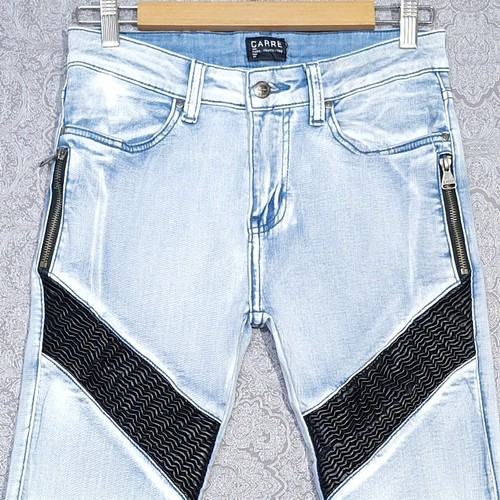 Carre Paris Jeans Mens 28 Skinny Punk Biker Denim Knee Zips Slim Fit Streetwear - Picture 4 of 21