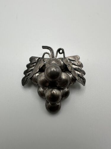 Vintage Sterling Silver Grapes Pin Brooch Signed … - image 1