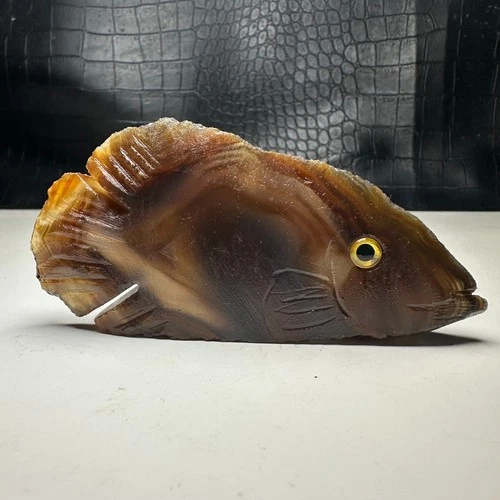 Natural Crystal Mineral Specimen.  AGATE. Hand-carved Fish.Gift.BO
