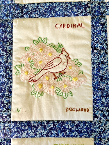 Hand Quilted Hand Embroidered Cardinal Birds Quilt 39" Long x 31" Wide Baby Crib - Picture 14 of 23
