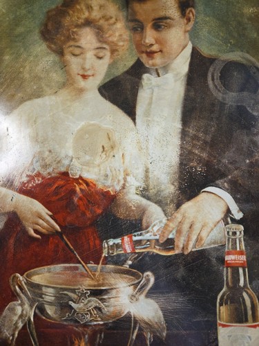 Antiguo letrero de cargador de metal publicitario Budweiser "Say When" 15,75"D cerveza de 1890 - Imagen 8 de 12