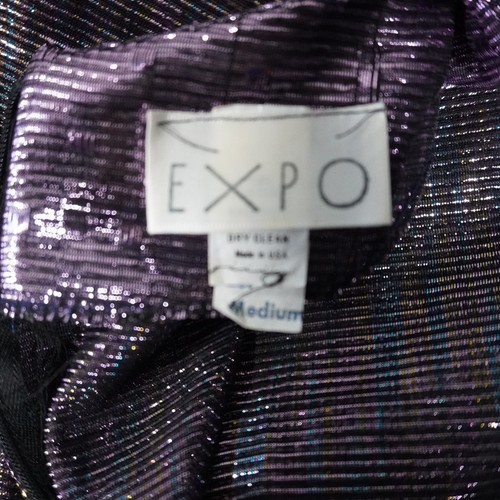 EXPO Metallic Bodysuit Top Purple Long Sleeve Asymmetrical Party Medium - Picture 5 of 8