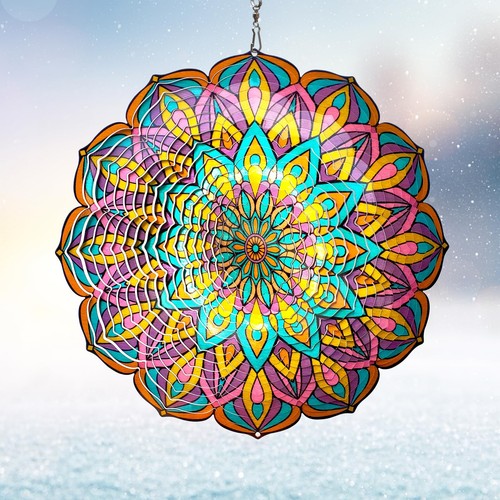 Wind Spinner Mandala Viola Tulipano, 12 Pollici Giradischi a Vento in Acciaio Inox, Kin... - Foto 1 di 9