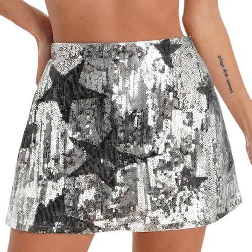 Mujer Lentejuelas Bodycon Falda Patrón Estrella Lápiz Minifalda Club Música Festival  - Imagen 15 de 20