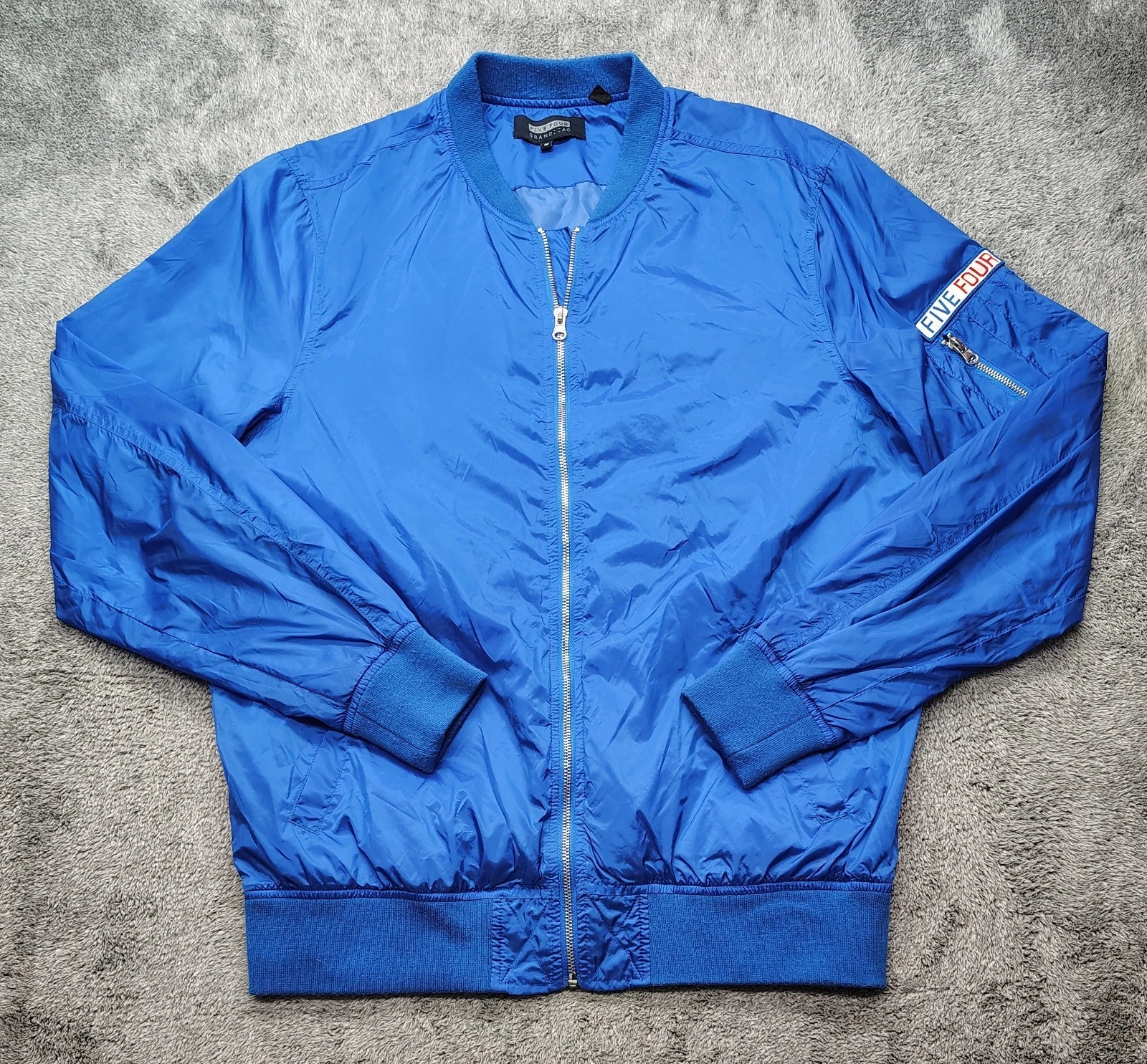 Five Four Grand AC Men’s Zip Up Bomber Flight Jacket Size M Royal Blue Air Force image 1