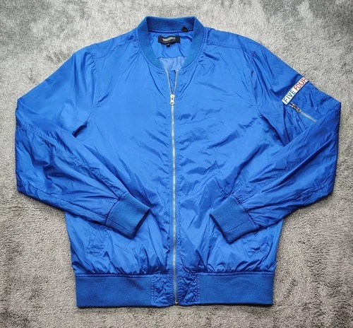 Five Four Grand AC Men’s Zip Up Bomber Flight Jacket Size M Royal Blue Air Force video thumbnail
